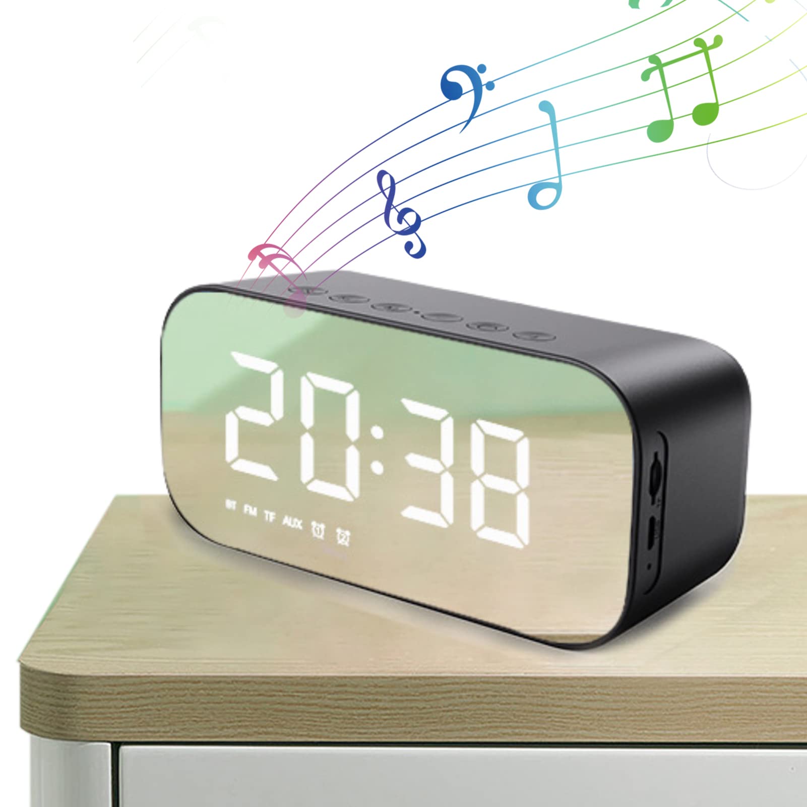 Teksome 5 Radio Reloj Despertador con Altavoz inalámbrico | Radio Despertador Digital portátil con Gran Pantalla LED Regulable - Altavoz inalámbrico estéreo de Larga duración para Viajes al Aire
