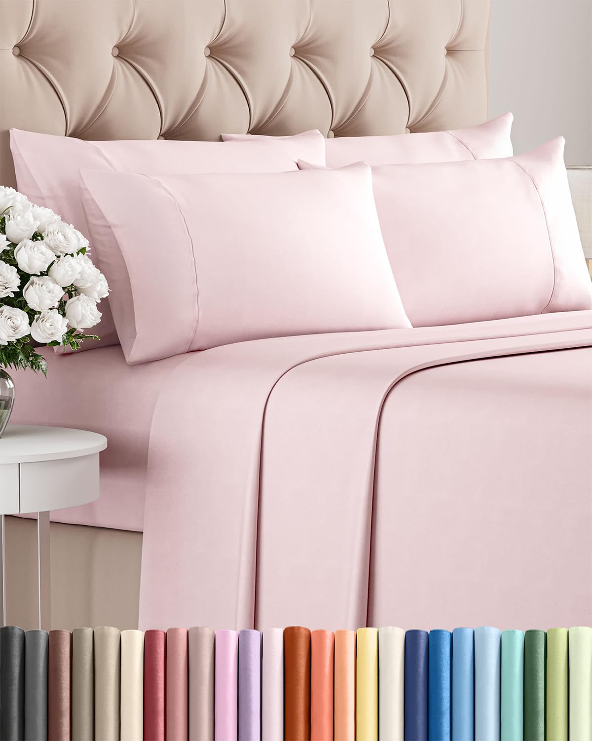 Full 6 Piece Sheet Set - Comfy Breathable & Cooling - Ultra Soft Hotel Luxury Bedding Set w/ 8-16 Inch Deep Pockets - 1 Flat & 1 Fitted Sheet & 4