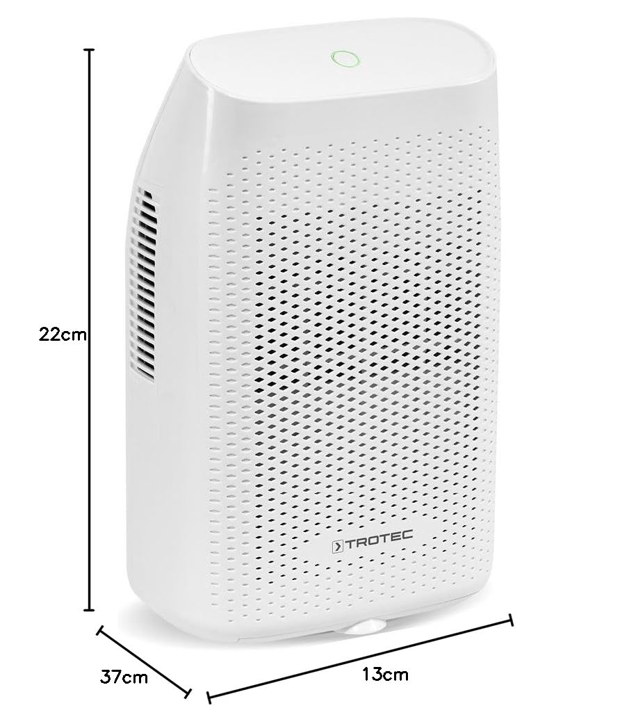 TROTEC Deshumidificador Peltier TTP 10 E, 750ml / Día, Compacto, Purificador de Aire, Habitaciones de 10m², Depósito 2L, Apagado autómatico, Indicador Luz LED, Silencioso