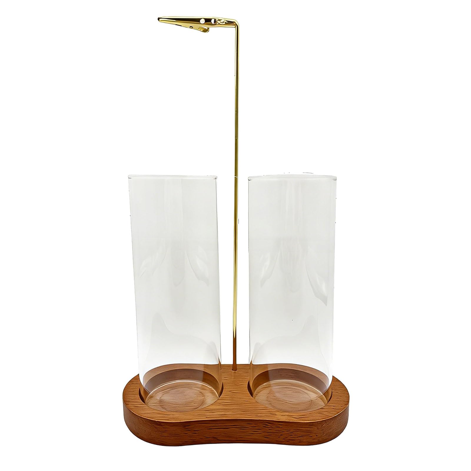 ZEPFJHE Contemporary Double Layer Glass Holder with Wood Base for Relaxation Feng Shui Scent Stove
