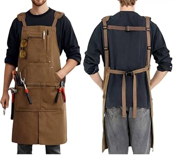 Woodworkers Apron for Men 20oz Waxed Canvas Work Apron 11 Pockets, Adjustable Carpenters Apron Welding Apron, Heavy-Duty Tool Apron for Woodwork, Workshop, Garage, Blacksmith