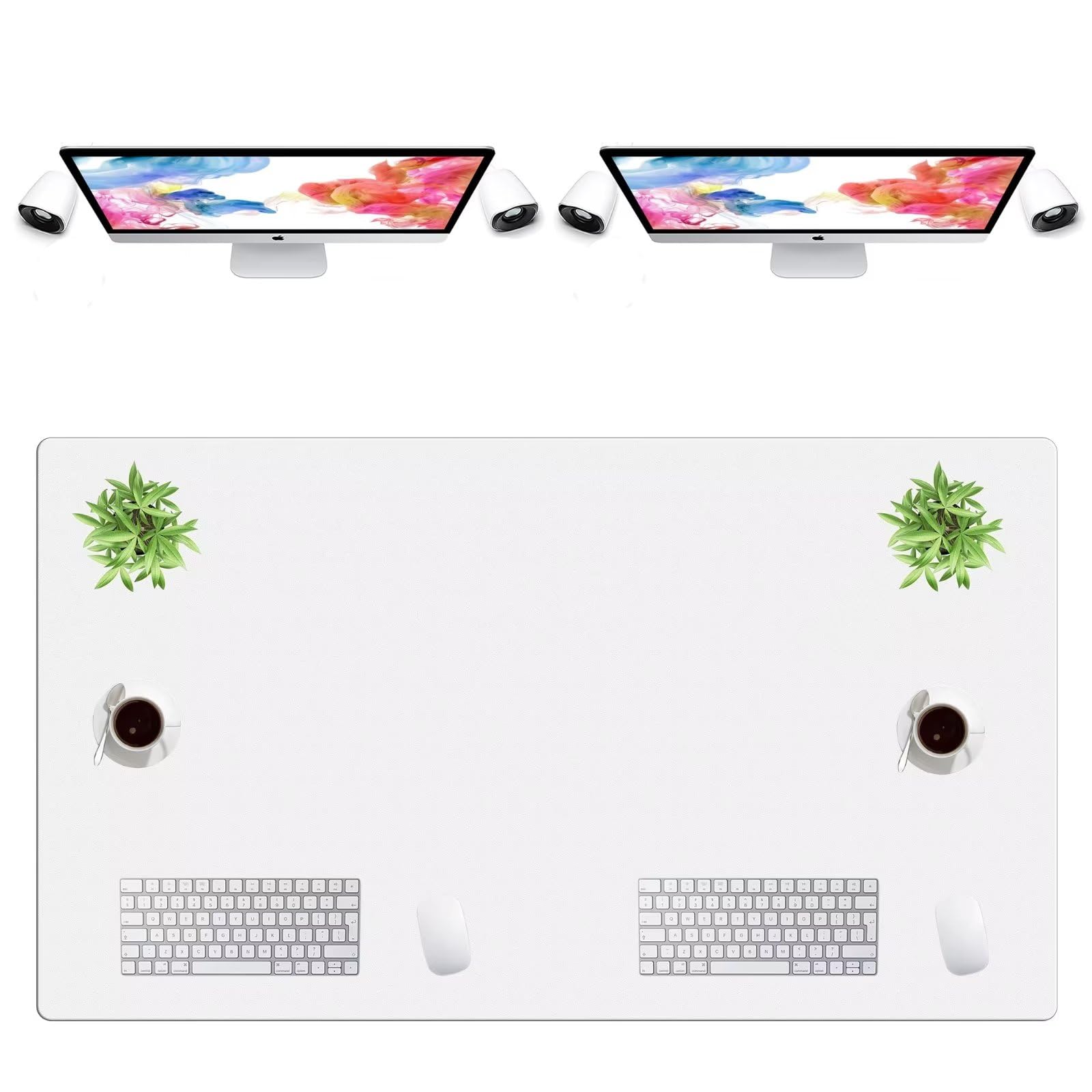 LL-COEUR Extra Large PU Leather Desk Mat Large Mouse Pad XXL Waterproof Table Mat Office Laptop Writing Pad (55.1 x 31.5 inch, White)