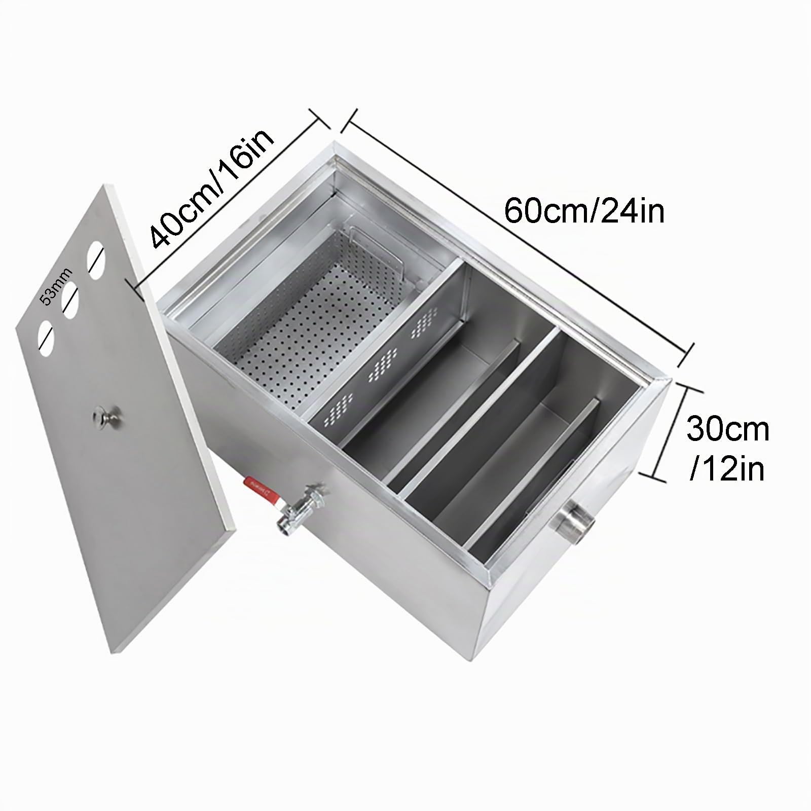 Bac à Graisse Restaurant, Séparateur D'eau et D'huile D'eaux Usées de Piège à Graisse en Acier Inoxydable avec Panier Filtrant Amovible for Restaurant, Café, Cuisine à Domicile ( Size : 60*40*30cm )