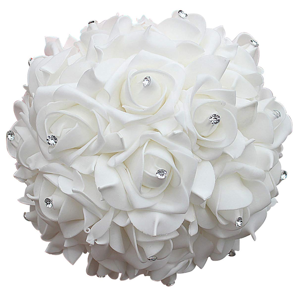 Foraineam 2 Pack Wedding Bouquet Bridal Bridesmaid Holding Flowers Foam Roses Artificial Fake Flower Hand Bouquets with Crystals Soft Ribbons