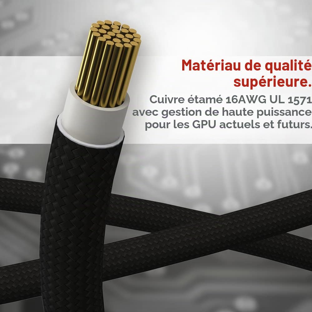 LINKUP - AVA PCIE 5.0 Câble Moulé & Soudé 16 broches (12+4) vers 3x8 broches| 16AWG Gainé |Compatible avec carte graphique RTX50 RTX40 RTX30 FE |Conçu pour les alimentations Corsair/ThermalTake| 70 cm