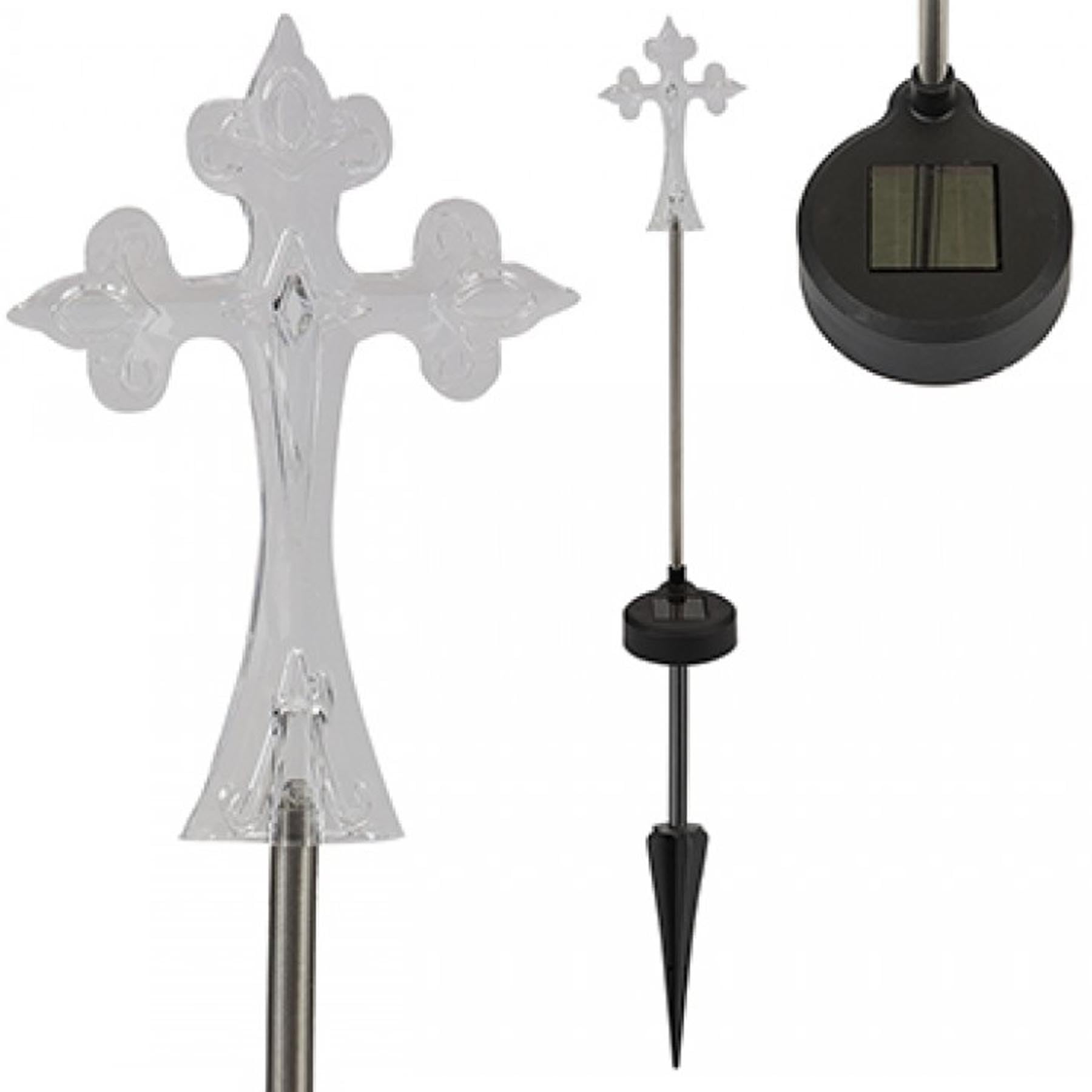 PMS Solar Cross for Cemetery Grave Grave Crosses for Cemetery Memorial Stake Solar Lights Waterproof Outdoor Garden Stake Cross for Graveyard Decorations, 16 Inches Long