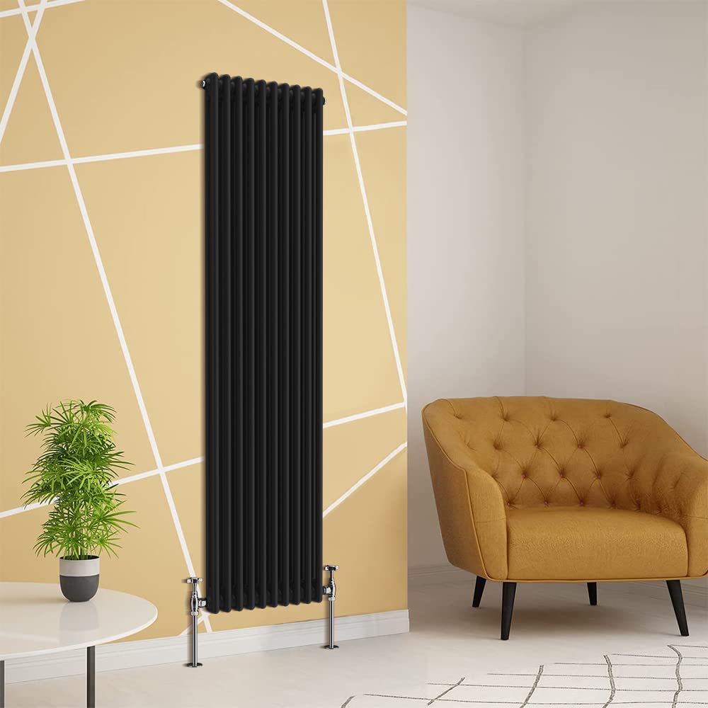 Warmehaus Traditional Radiator Double Column Black Vertical Cast Iron Style Central Heating Radiator 1800 x 470mm