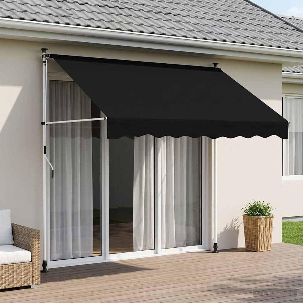 Ręcznie zwijana markiza czarna, 100 cm, poliester powlekany poliuretanem 180 g/m², regulowana wysokość i kąt, korbka 125 cm, ochrona przed słońcem na balkon, taras, do ogrodu, na zewnątrz