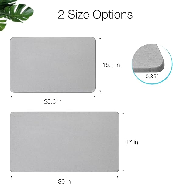Diatomite Stone Bath Mat, Premium Non-Slip Natural Diatomaceous Earth Bathtub Fast Drying Mats for Bathroom Floor (23.6 x 15.4 Light Grey)