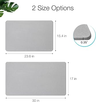 Diatomite Stone Bath Mat, Premium Non-Slip Natural Diatomaceous Earth Bathtub Fast Drying Mats for Bathroom Floor (23.6 x 15.4 Light Grey)