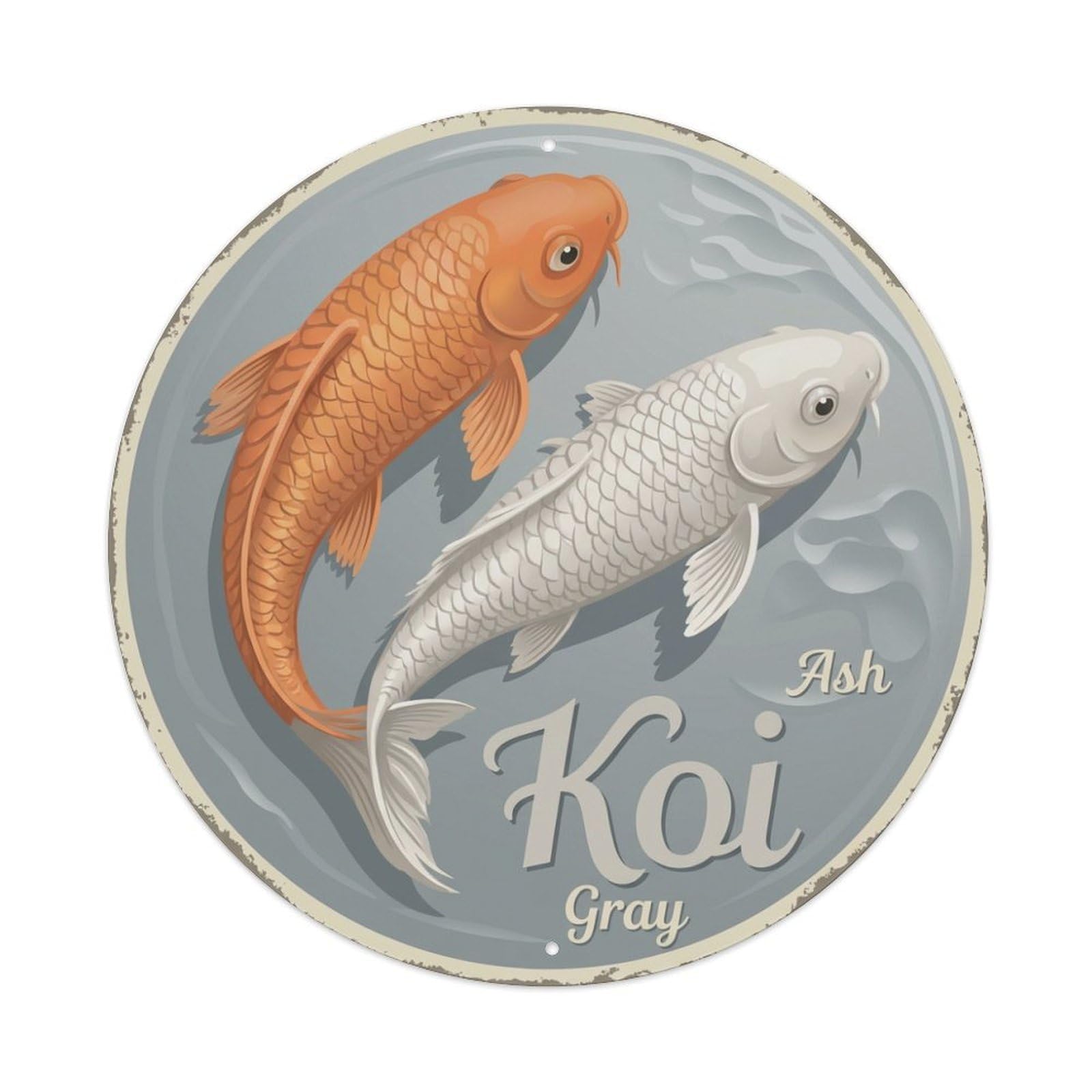 Koi Fish Ash Gray Waters Soft Neutral Cool Muted Metal Tin Sign