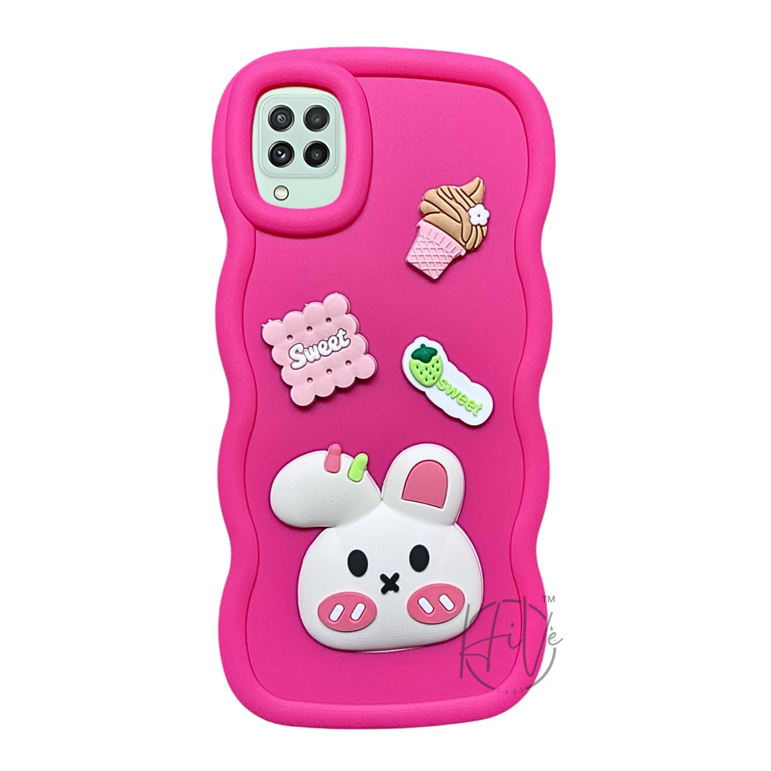 Fancy Back Cover for Samsung Galaxy A22 4G/ M22 4G Cute Panda 3D Cartoon Silicone Phone Case (Deep Pink)