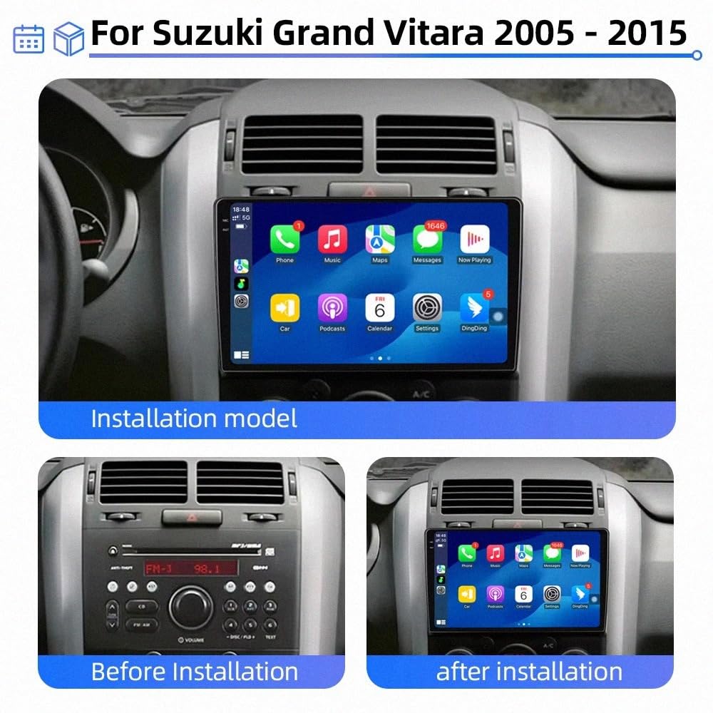 Car Stereo Carplay Radio de Coche para Suzuki Grand Vitara 3 2005-2015 Soporta Bluetooth, Control Volante, USB, WiFi, 4G, Mirror-Link, GPS Navegador/Radio FM, 4 Nuclear 2G+32G