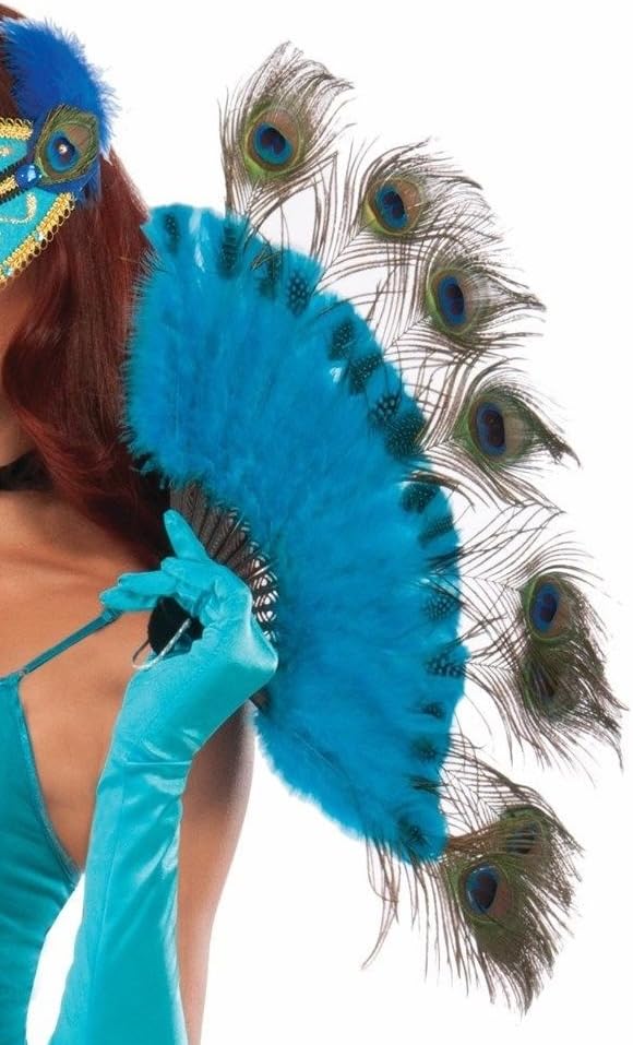 Rubies Adult Forum Peacock Tail Feather Handheld Fan, As Shown, One Size