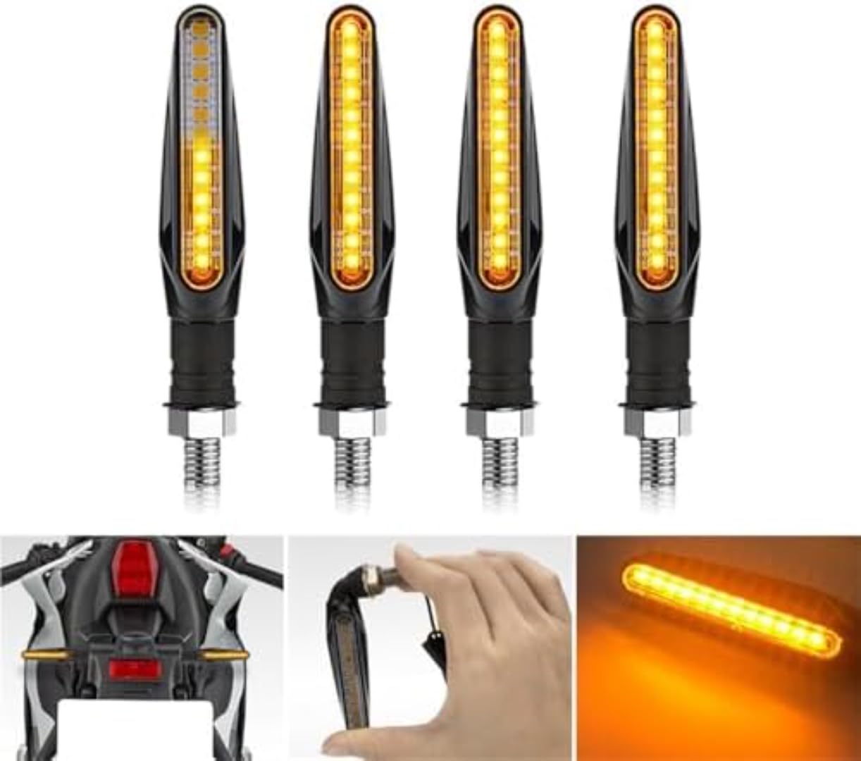 Generic Mini uniwersalne wskaźniki Motorfiets LED-richtingaanwijzers, amberkleurig knipperlicht, stromend water, ingebouwde relais, 12 led-lampen, knipperende lichten