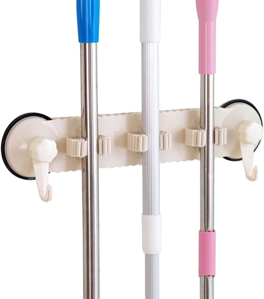 Mop and Broom Holder Wall Mount,3 Positions 2 Hooks Broom