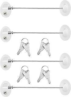 Hotop 4 Pack Cabinet Locks with Keys Mini Fridge Refrigerator Locks for Kids Toddlers Self Adhesive Child and Baby Proofing Safety for Deep Freezer Drawers Doors Latch(White)