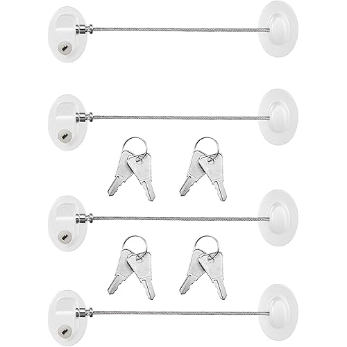 Hotop 4 Pack Cabinet Locks with Keys Mini Fridge Refrigerator Locks for Kids Toddlers Self Adhesive Child and Baby Proofing Safety for Deep Freezer Drawers Doors Latch(White)