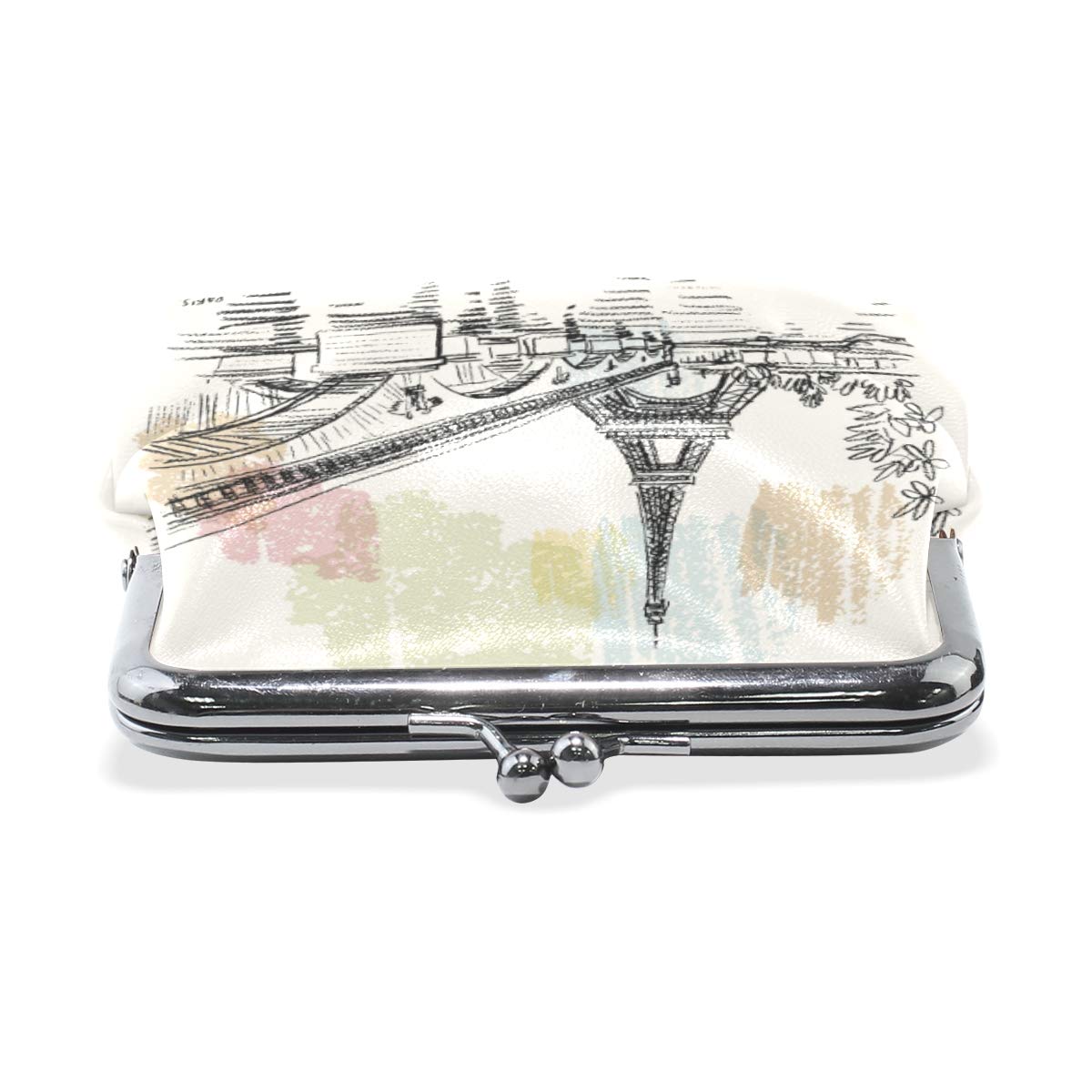 ZZAEO Vintage Sketch Paris Eiffel Tower Bridge Cute Coin Purse for Women Retro Money Pouch with Kiss-lock Buckle Small Wallet Card Change Holder