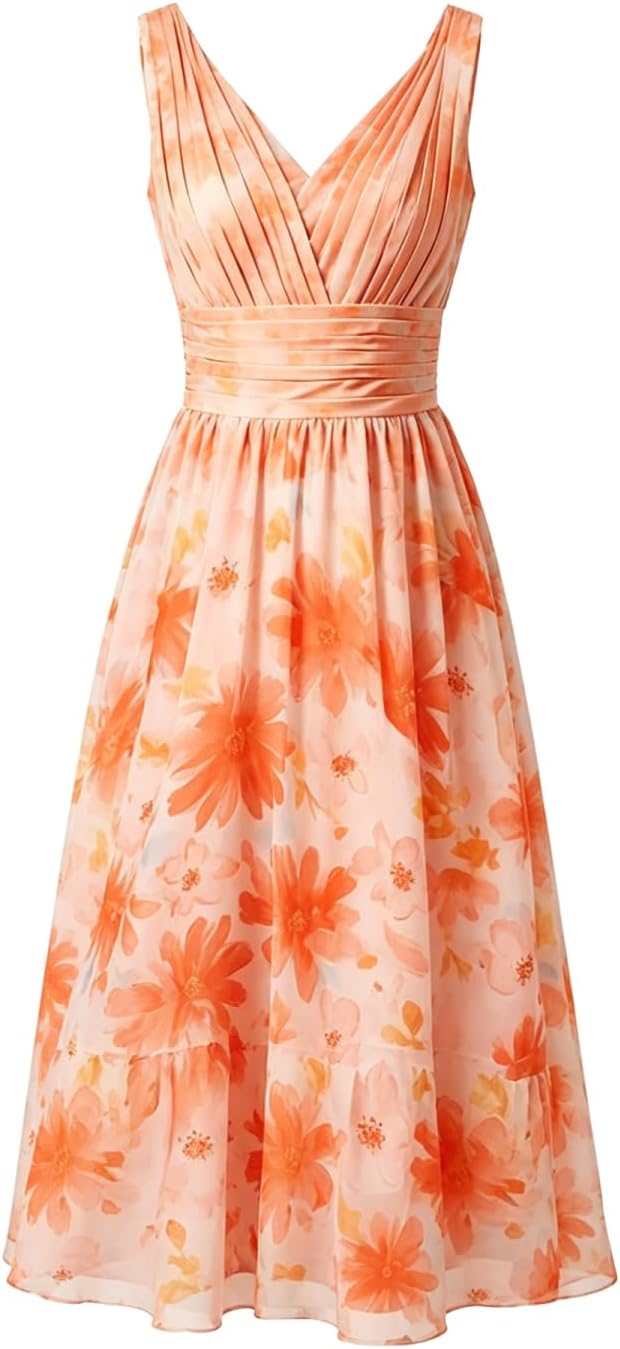 dideyttawl Little Girls Long Pleated Chiffon Flower Girl Dresses Wedding Junior Bridesmaid Sleeveless Dress 696