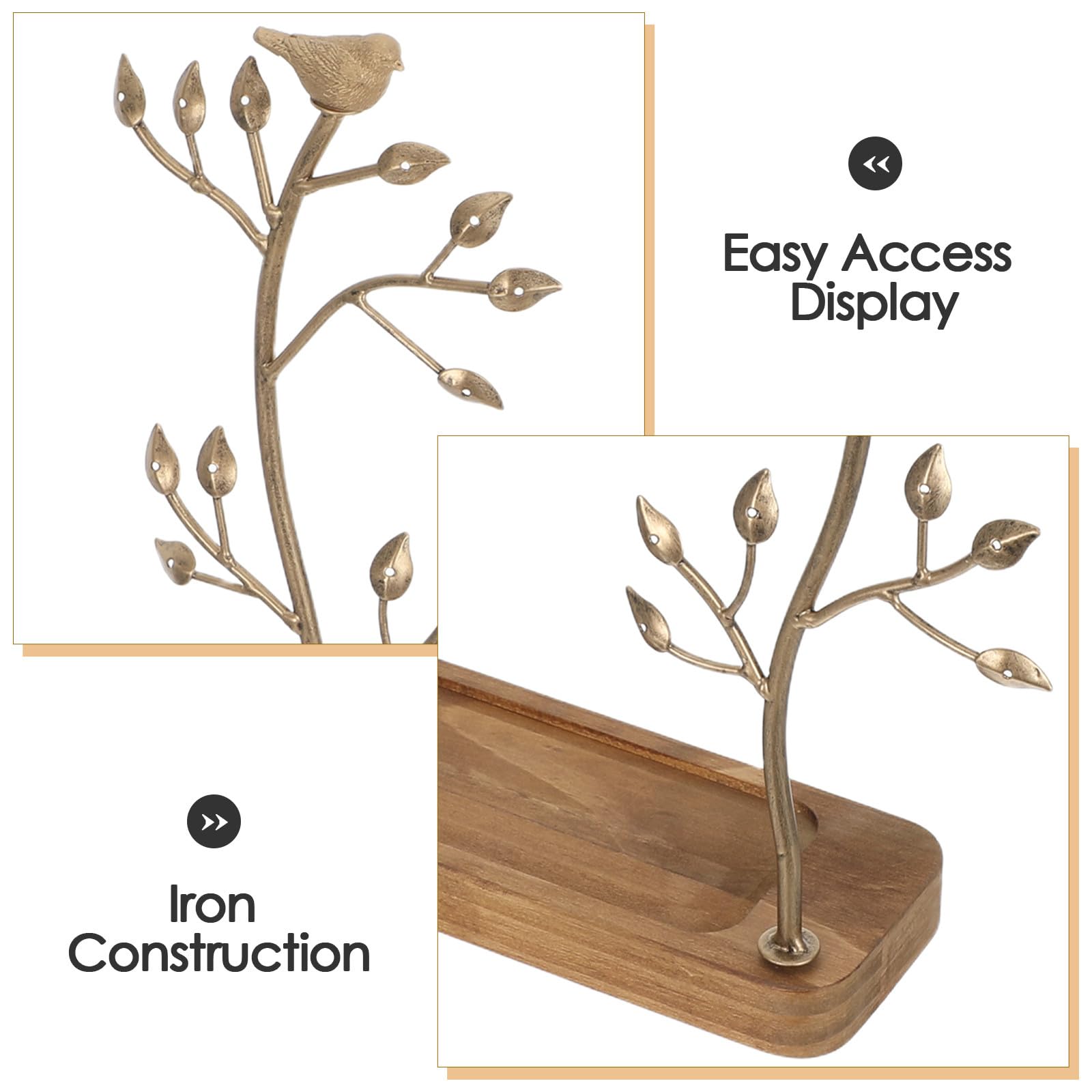 YARNOW Présentoir à Bijoux en Fer et Bois D'arbre à Oiseaux avec Plusieurs Niveaux, Organisation Stable pour Boucles D'oreilles sur Comptoir ou Coiffeuse