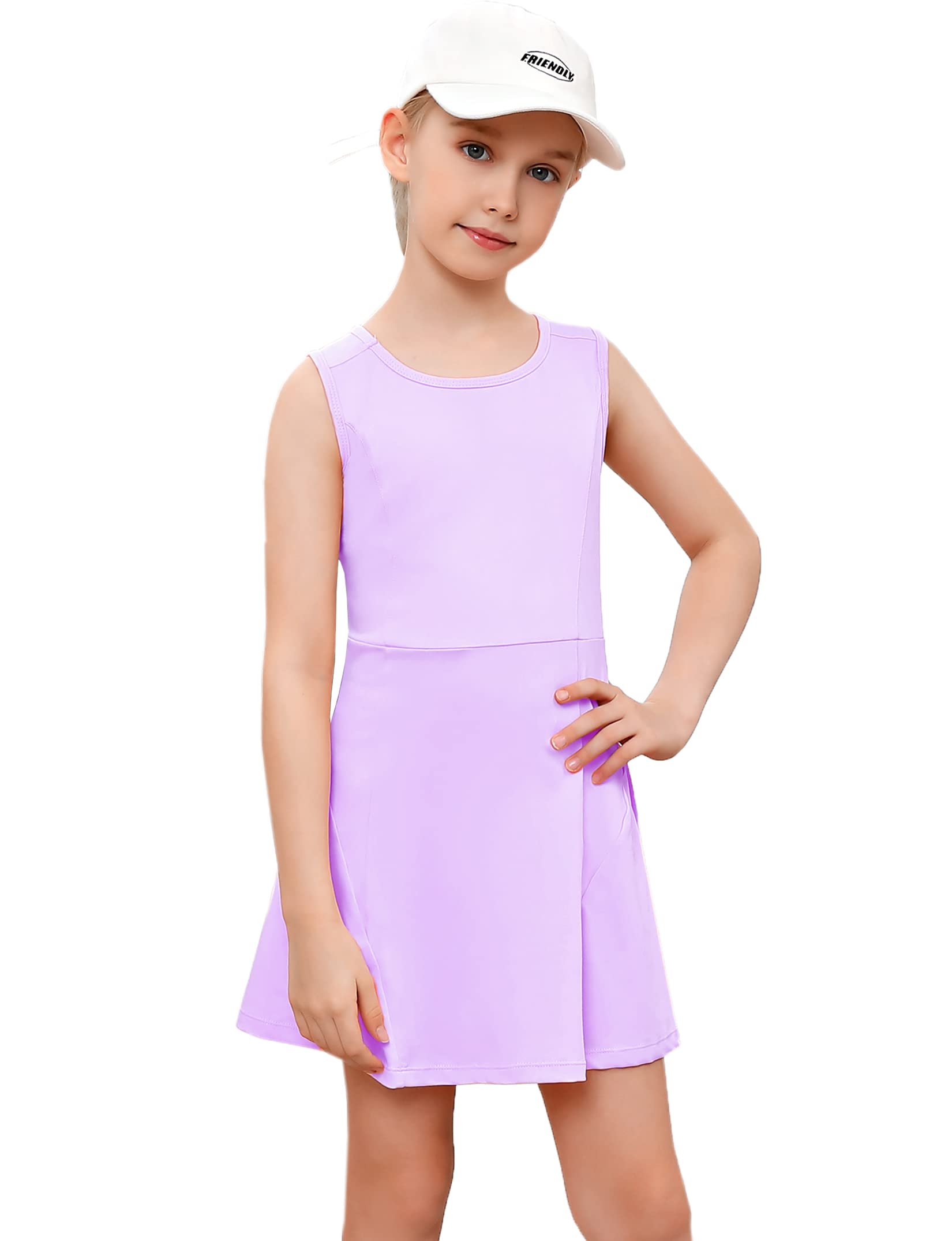 Girls Sleeveless Tennis Golf Sport Dress Outfit Athletic Pleated Skirt Sets with Built-in Shorts Pockets 3-12 Years