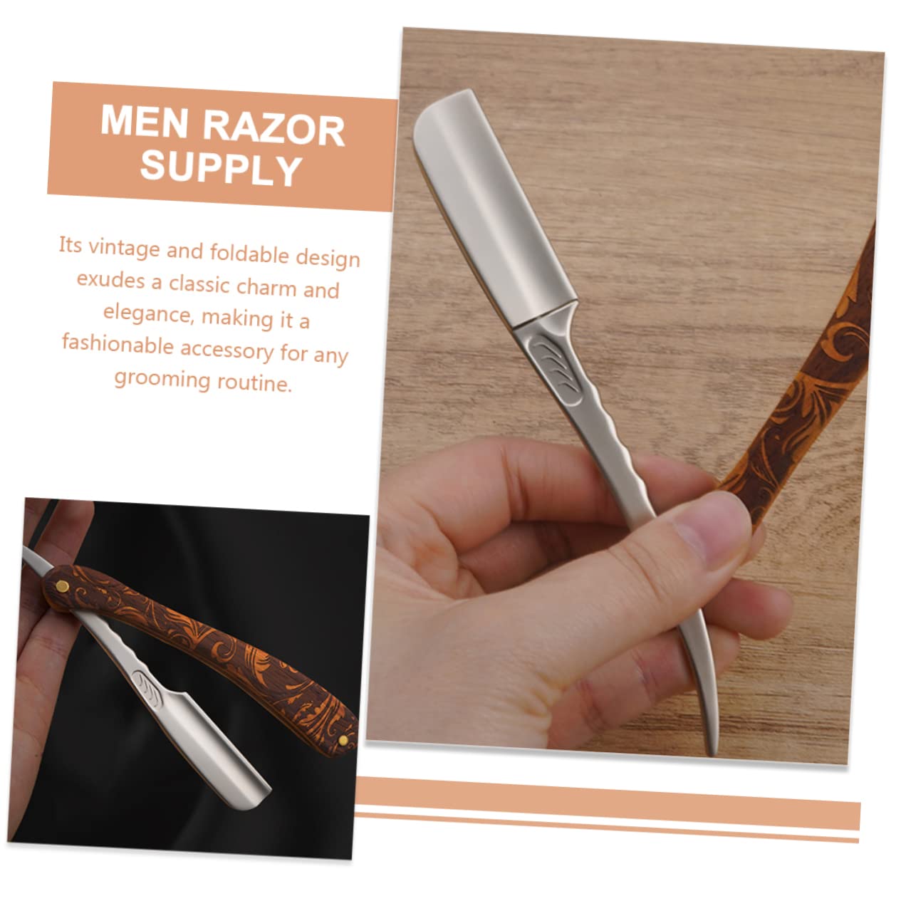 Gatuida Rasoio Da Uomo in Acciaio Manuale Pieghevole Porta Lame Per Barba e Sopracciglia Rasoio Vintage Sicuro Anti-taglio Per Impiego Domestico e Professionale