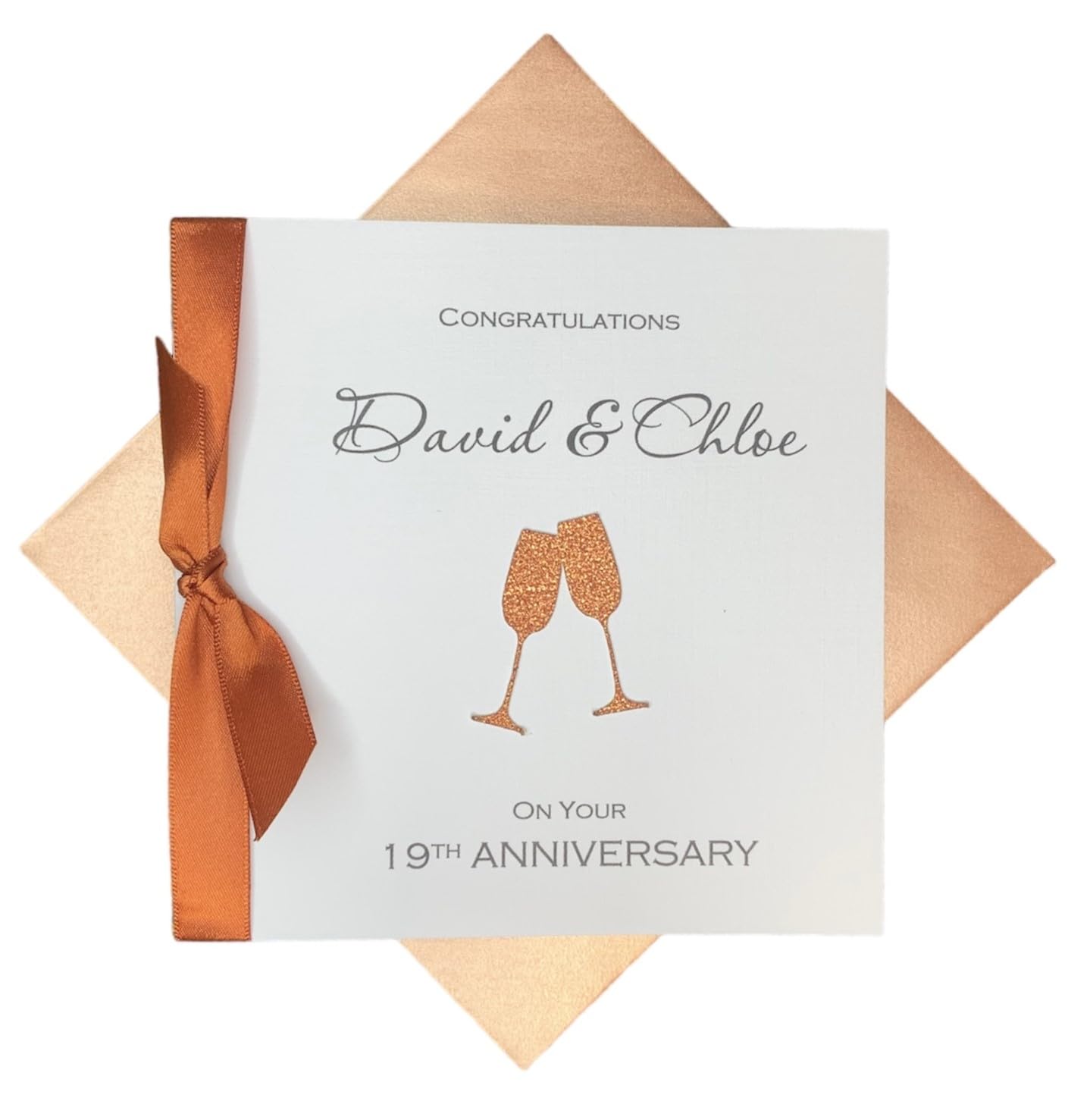 19th Wedding Anniversary Card - Bronze 19 Year Nineteenth Anniversary Greeting Card, Personalised Gift for Wife, Husband, Parents, Couple Friends - Various Designs (Champagne) โ image 1