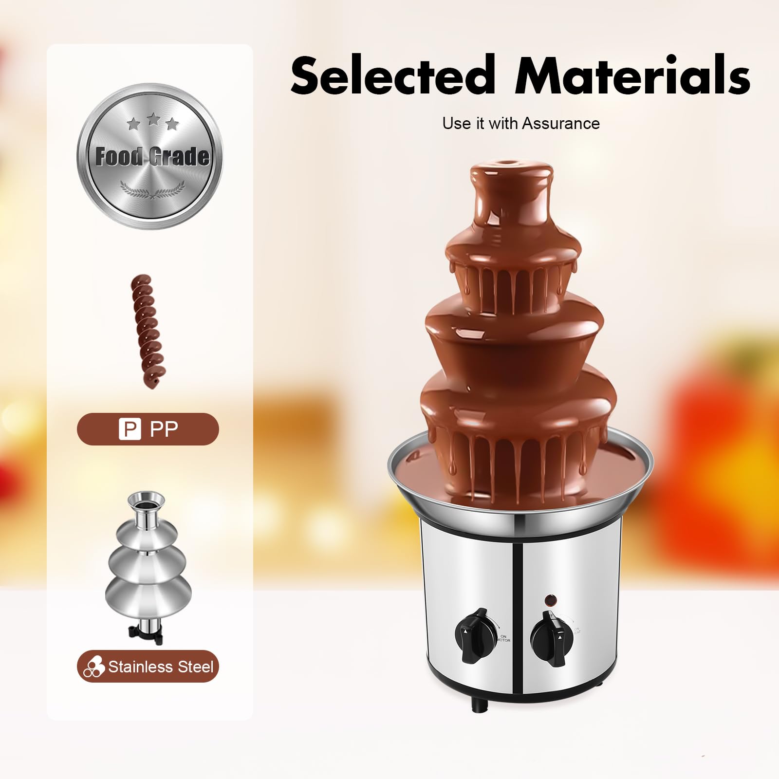 4-Tier Chocolate Fountain Machine, Stainless Steel Luxury Fondue Set with Cascading Melting System, Commercial-Grade Cheese & Chocolate Warmer for Weddings, Parties & Events