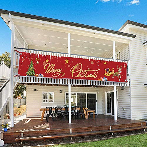 LAPONO Feliz Navidad Banner, Letrero Colgante de Navidad Rojo Navidad Banner Guirnalda Grandes pancartas de Patio de Navidad con Cuerda Colgante parapara Fiesta de decoración navideña