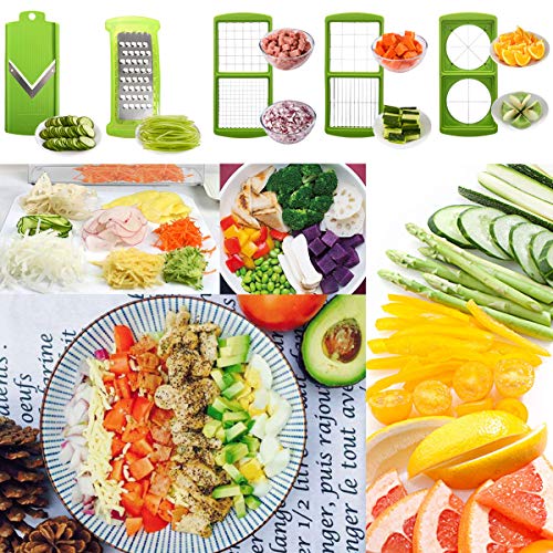 Vegetable Fruit Chopper Slicer with Container, Salad-Making Tool Set, Kitchenware, 6 Types of Blades