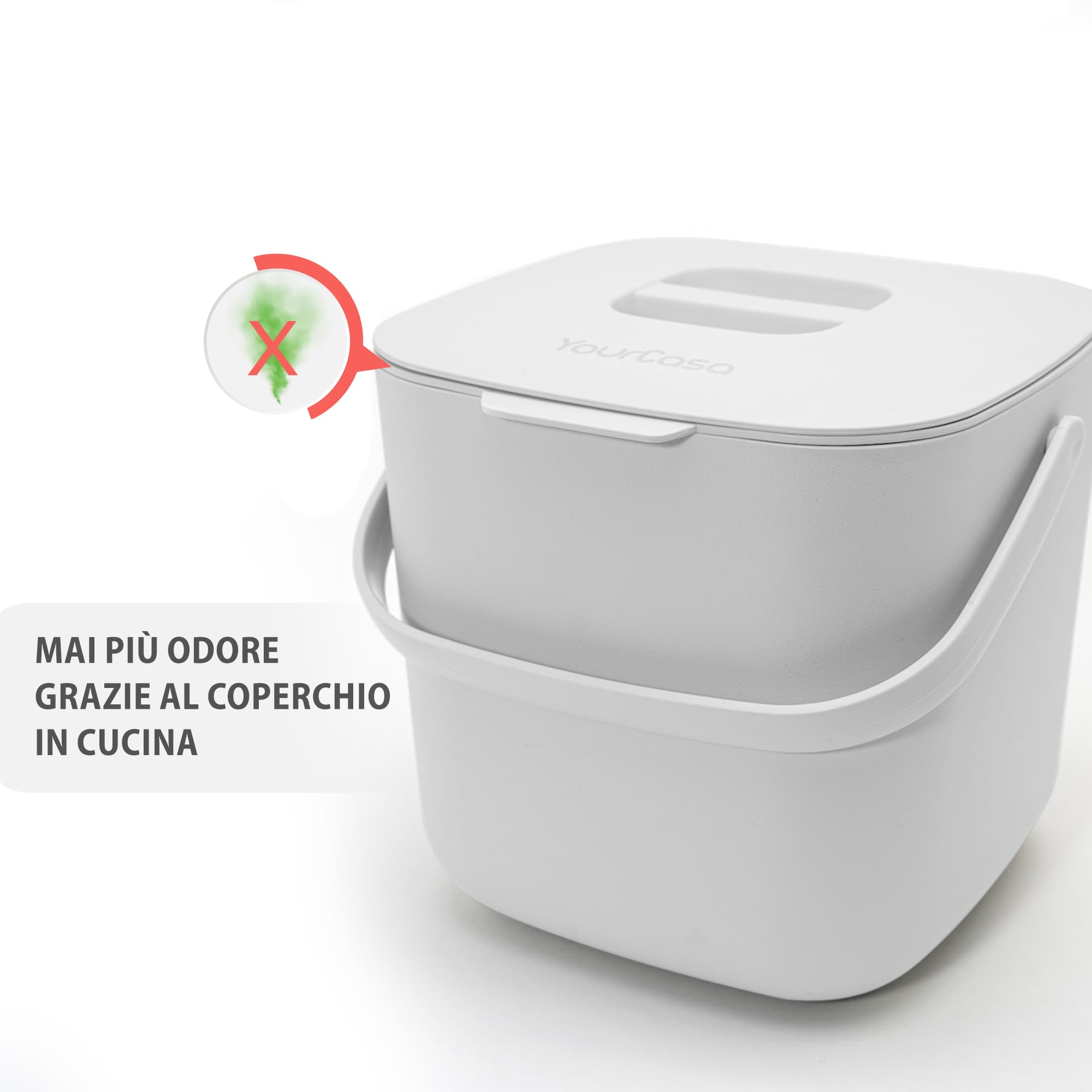 YourCasa pattumiera cucina 7 l - bidone umido - lavabile in lavastoviglie - con setaccio - pattumiera umido - bidoncino umido cestino umido cucina umido antiodore contenitore umido cucina (Bianco)