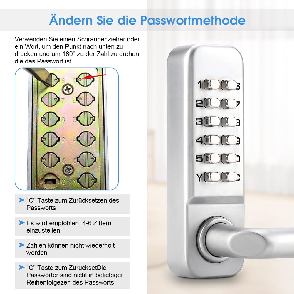 Zahlencode Türschloss, Mechanisches Code Schloss mit mechanischen Tasten Digitales Schlüsselloses Codeschloss, für Garage Hotel Büro Studio Lagerhallen