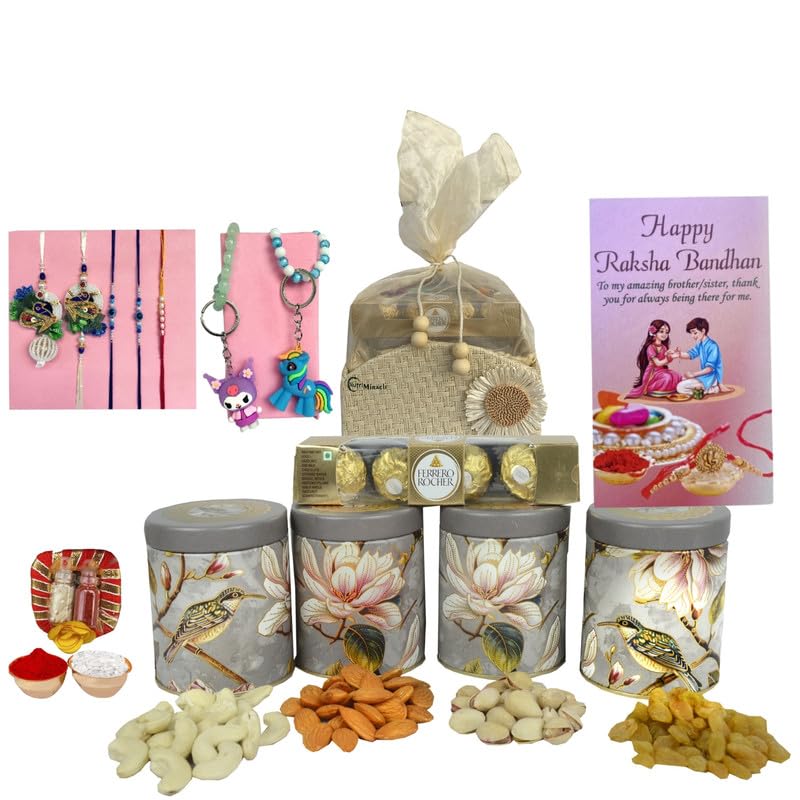 Image of NUTRI MIRACLE Nutty Rakhi Celebration Hamper for Your Sibling | Chocolate and Dry Fruits Gift for Anniversary Celebration