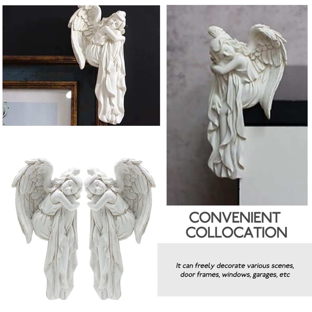 Artibetter 2 Pezzi Decorazione per Porta Angeli in Resina Bianco, Statuette Classiche per Angoli di Finestra, Atmosfera Accogliente Natalizia