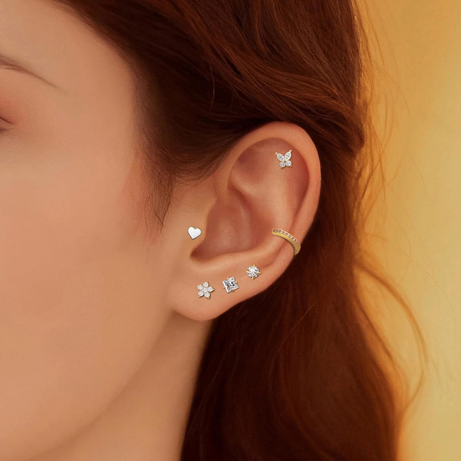 Wgoud 12 Pairs Hypoallergenic Surgical Steel Earrings for Sensitive Ears Waterproof Trendy Gold Plated Small Stud Flat Back Stainless Steel Earrings for Women Men Hoop Cartilage Earring Set for Multiple Piercing - Image 3