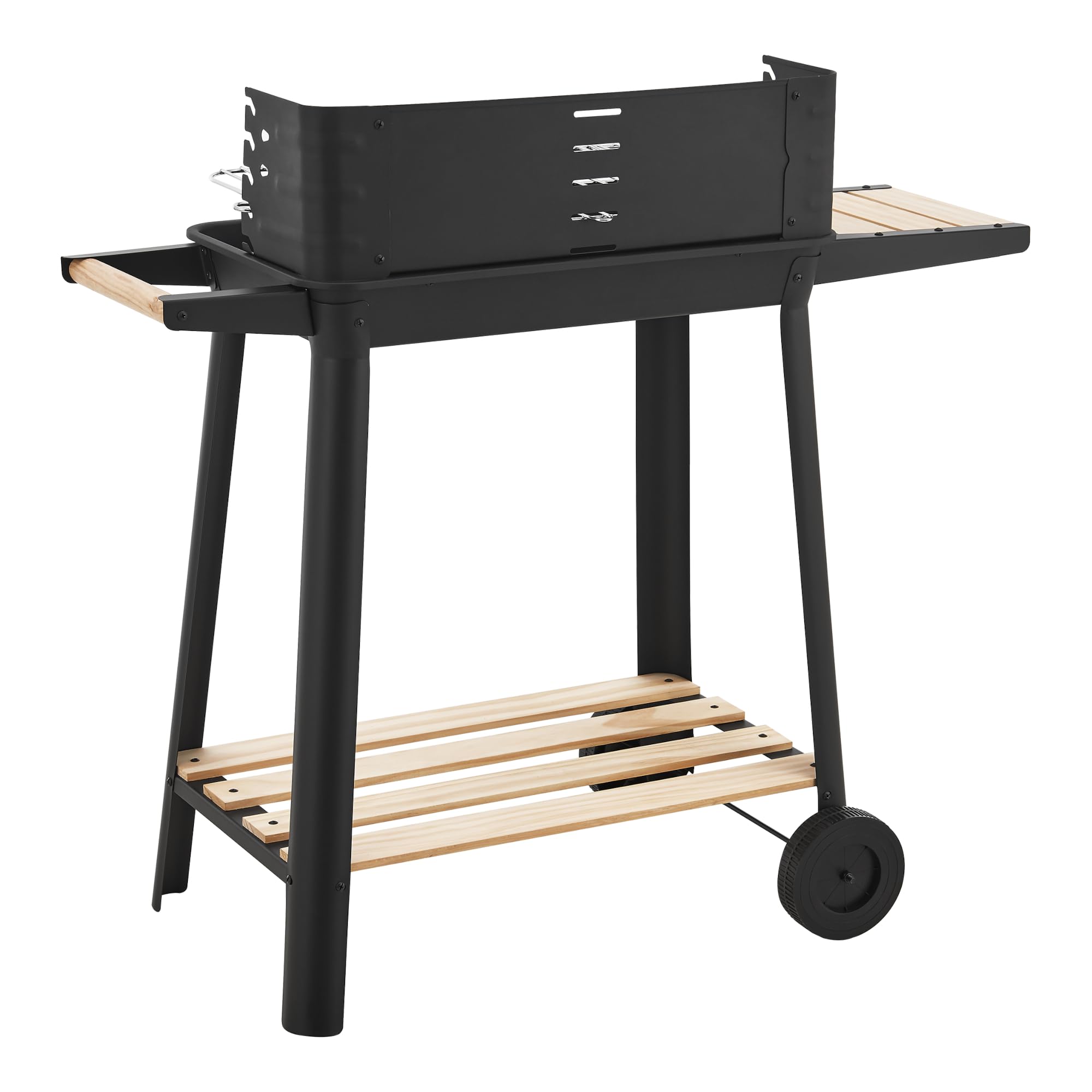 casa.pro Grill na kółkach Ari, grill na węgiel drzewny, ruszt do grillowania z emaliowanej stali nierdzewnej, grill ogrodowy, 2 koła, ochrona przed wiatrem, z regulacją wysokości rusztu 78 x 86 x 30