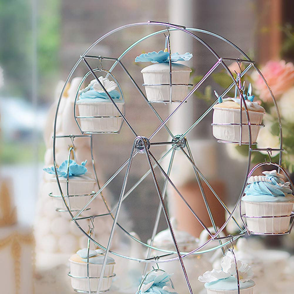 Kisbeibi Supporto Girevole per Cupcake con Ruota panoramica, 8 Tazze in Filo Metallico, Supporto per Torte da Dessert