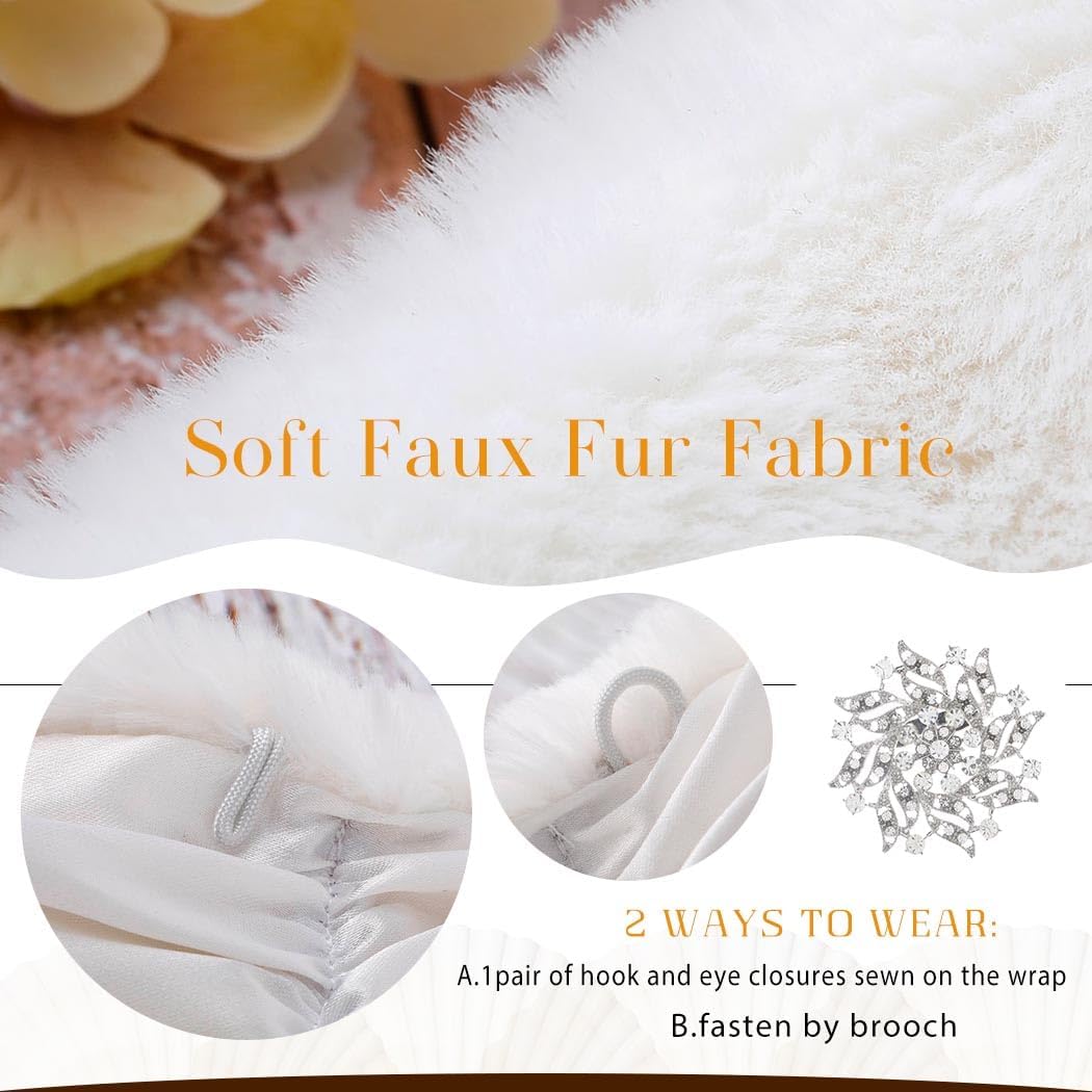 Yalice Women's Wedding Faux Fur Shawl and Wrap Bridal Fur Stole Cape Fur Scarf for Bride and Bridesmaids - Image 4