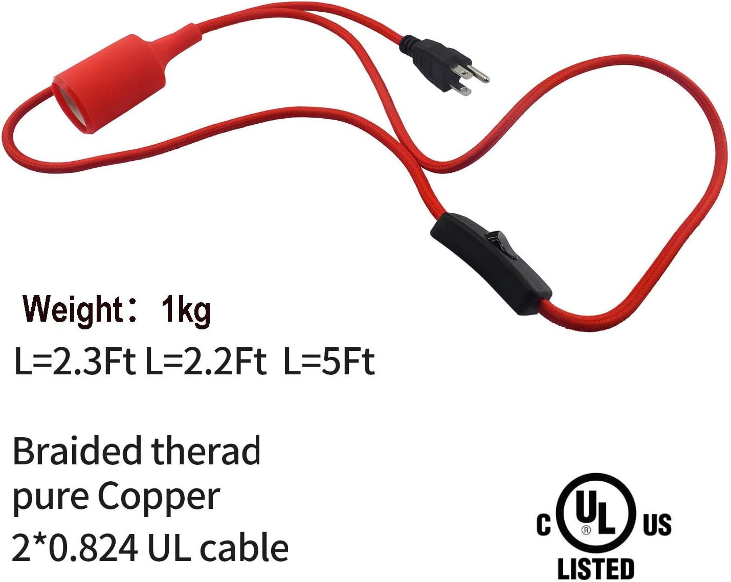🔥 SGROW E27/E26 Light Socket Braided Thread Cable Light Cord #18 Pure Copper 5ft UL Listed with On/Off Switch Button for Led Bulbs Buy 1 get 1 SGROW E27/E26 Light Socket Braided Thread Cable Light Cord #18 Pure Copper 5ft UL Listed with On/Off Switch Button for Led Bulbs