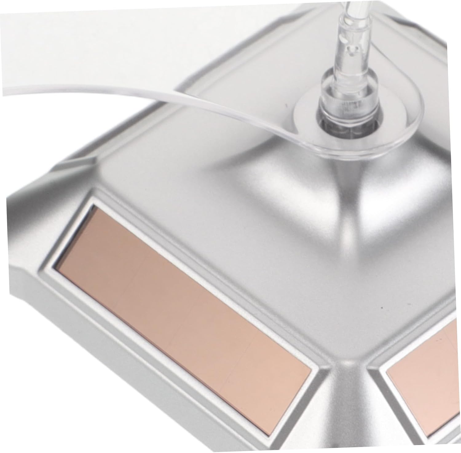 SOLUSTRE Solar Powered Rotating Display Stand Turntable, 360° Revolving Platform for Eyeglass and Jewelry Display, Silver Dual Motorized Rotating Showcase Base without Battery, Tabletop