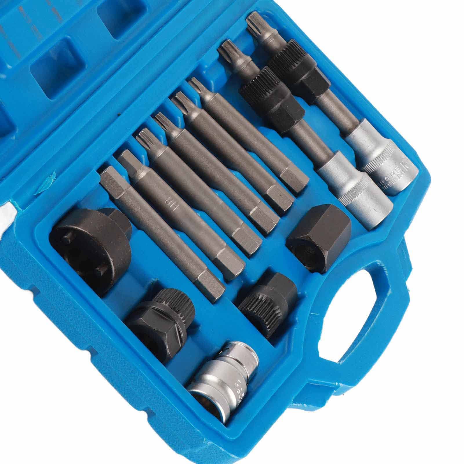 AMAKO 13 Pcs Alternator Pulley Tool Kit: Chrome Vanadium Steel Puller Socket Set for OAD & One Way Clutch Pulleys Removal & Installation