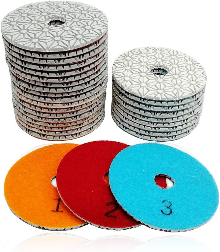 SHDIATOOL 60PCS 4 Inch Diamond polishing Pads 3-Step 20 Sets for Marble Stone