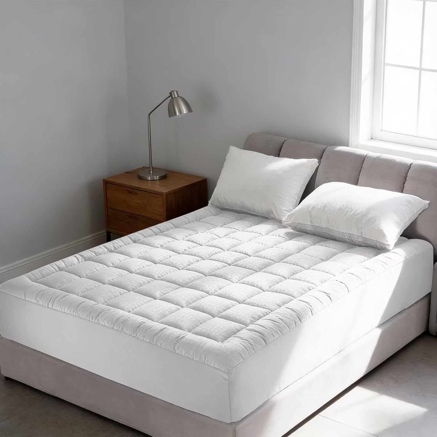 Shatex Soft Quilted Mattress Pad Queen Size, High Elastic Fitted Mattress Topper Protector and Cover, 16 Inche Deep Pocket, Machine Washable, White