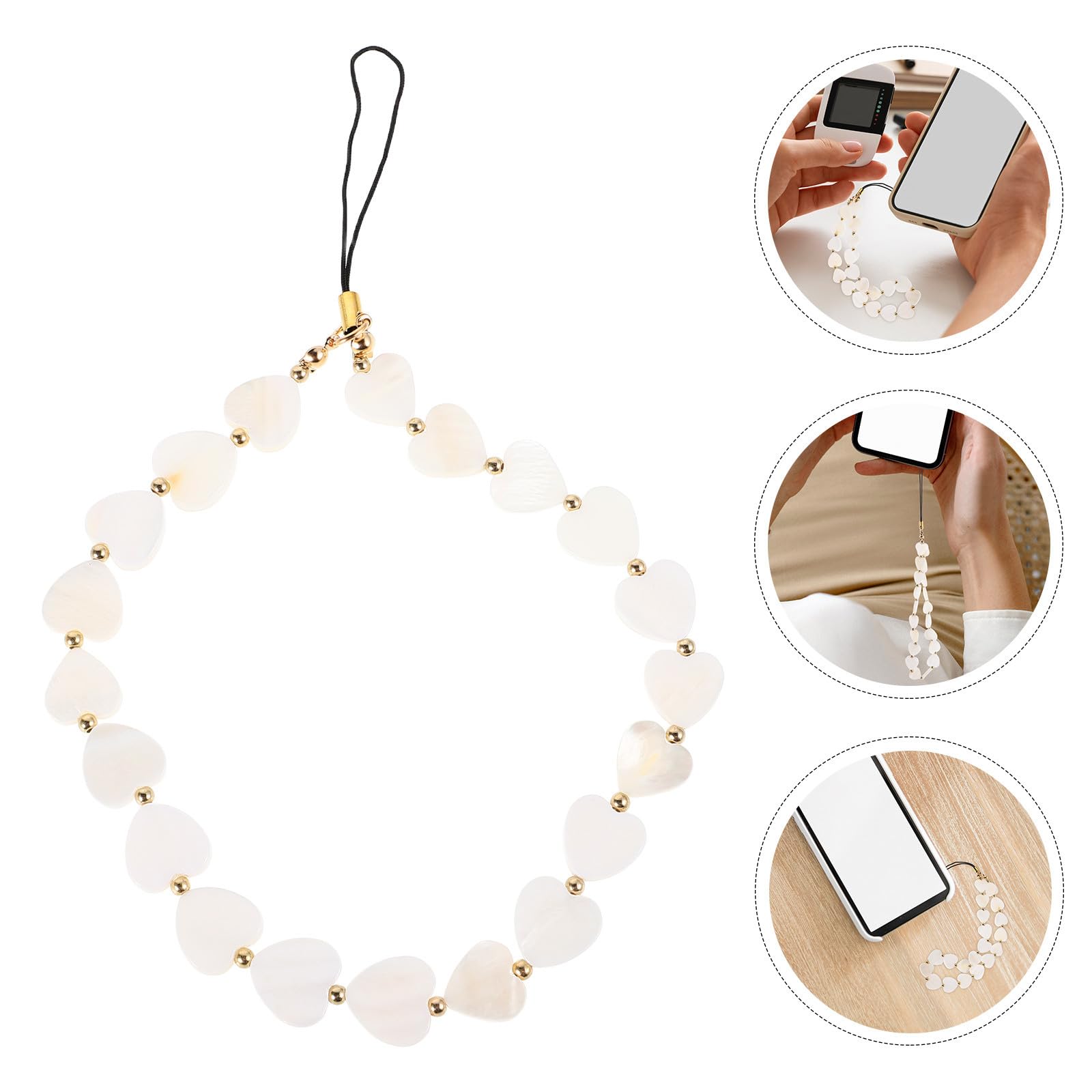 TEHAUX Porte-clés Chaîne Pendentif Cœur en Perles pour Téléphone Portable, Accessoire Décoratif, Chaîne Téléphonique Élégante pour Étui de Téléphone, Bijou pour Femmes, Présent Pratique