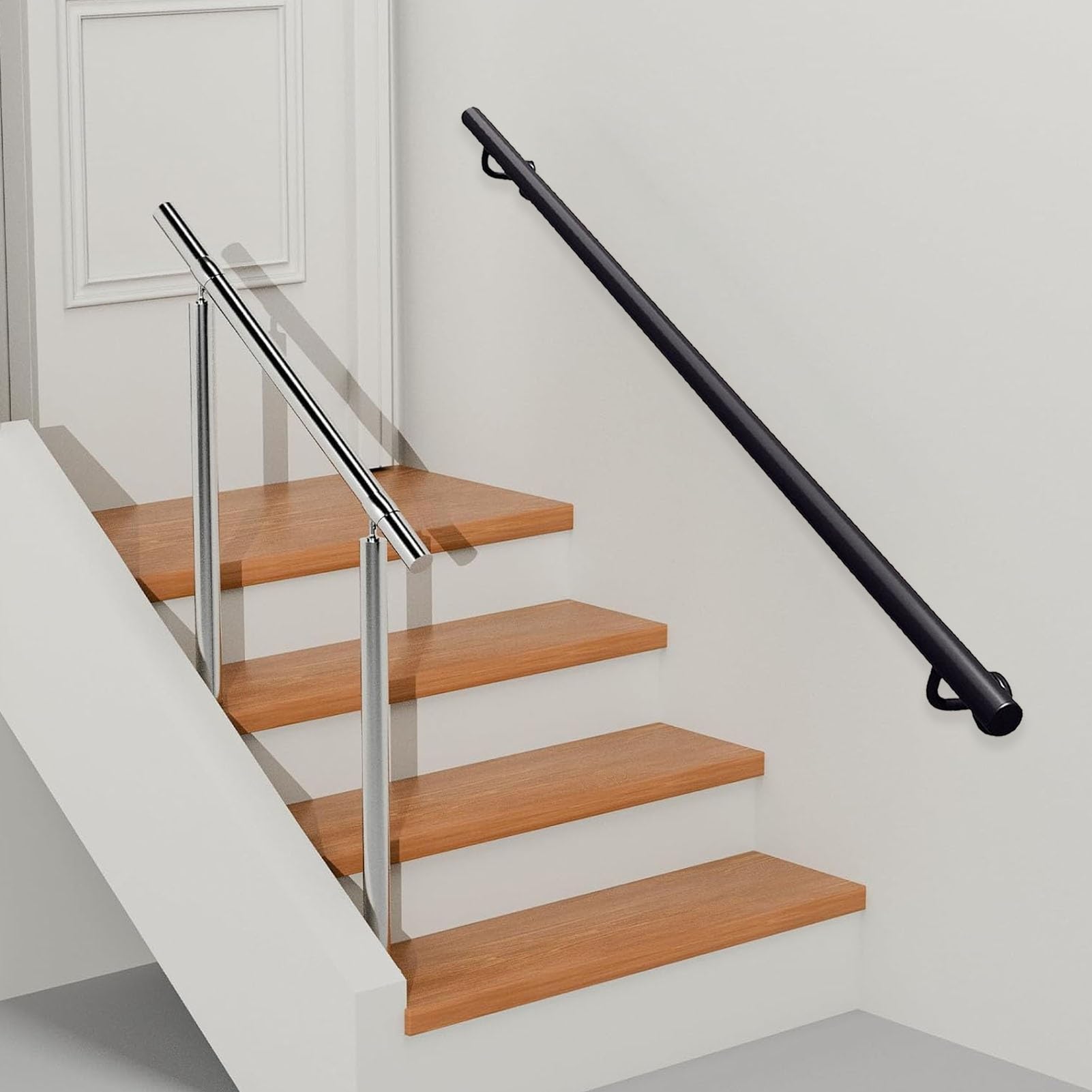 Rampe d'escalier noire en métal 300cm anti-chute pour terrasses