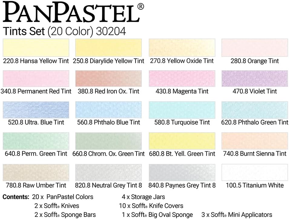 PanPastel Artist Pastels by GOLDEN, Tints Set, 20 Color, Professional Artist Pastels, Unique Pan Format (cake-like)