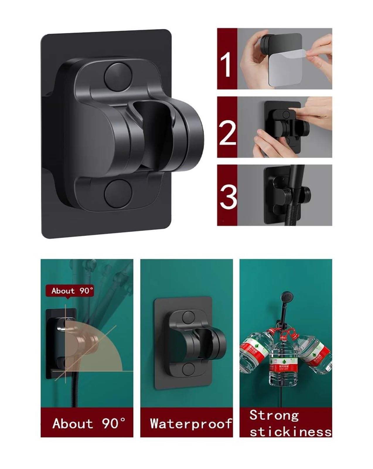 Soffione doccia ad alta pressione 5 funzioni con pulsante di commutazione spruzzo risparmio idrico doccia regolabile(Black shower)