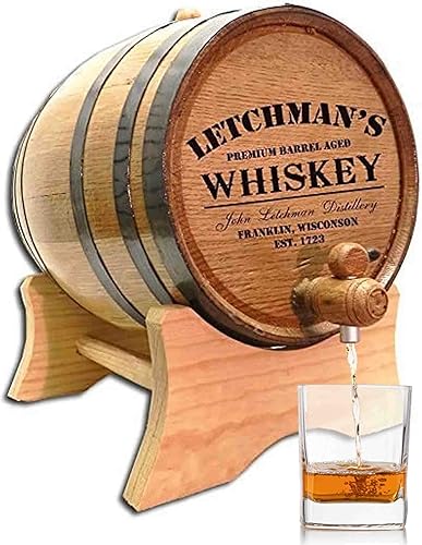 Vista 9 de Barril de envejecimiento de roble personalizado de 1 galón (5 litros) con soporte, tapón y espita Cócteles de edad, bourbon, ron, tequila, cerveza