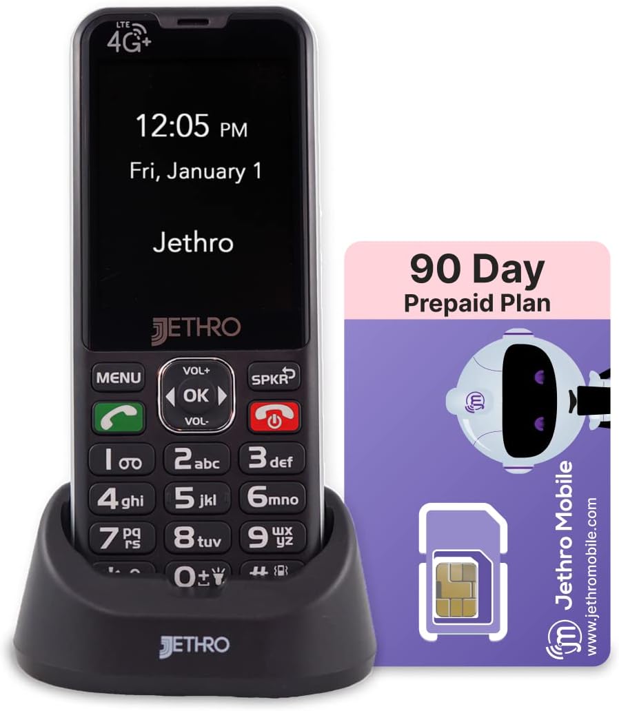 Jethro SC490 4G Big Button Phone, Unlocked Cell Phone for Seniors, Elderly & Older Adults with Unlimited Prepaid Plan: Talk & Text Only (3-Months)
